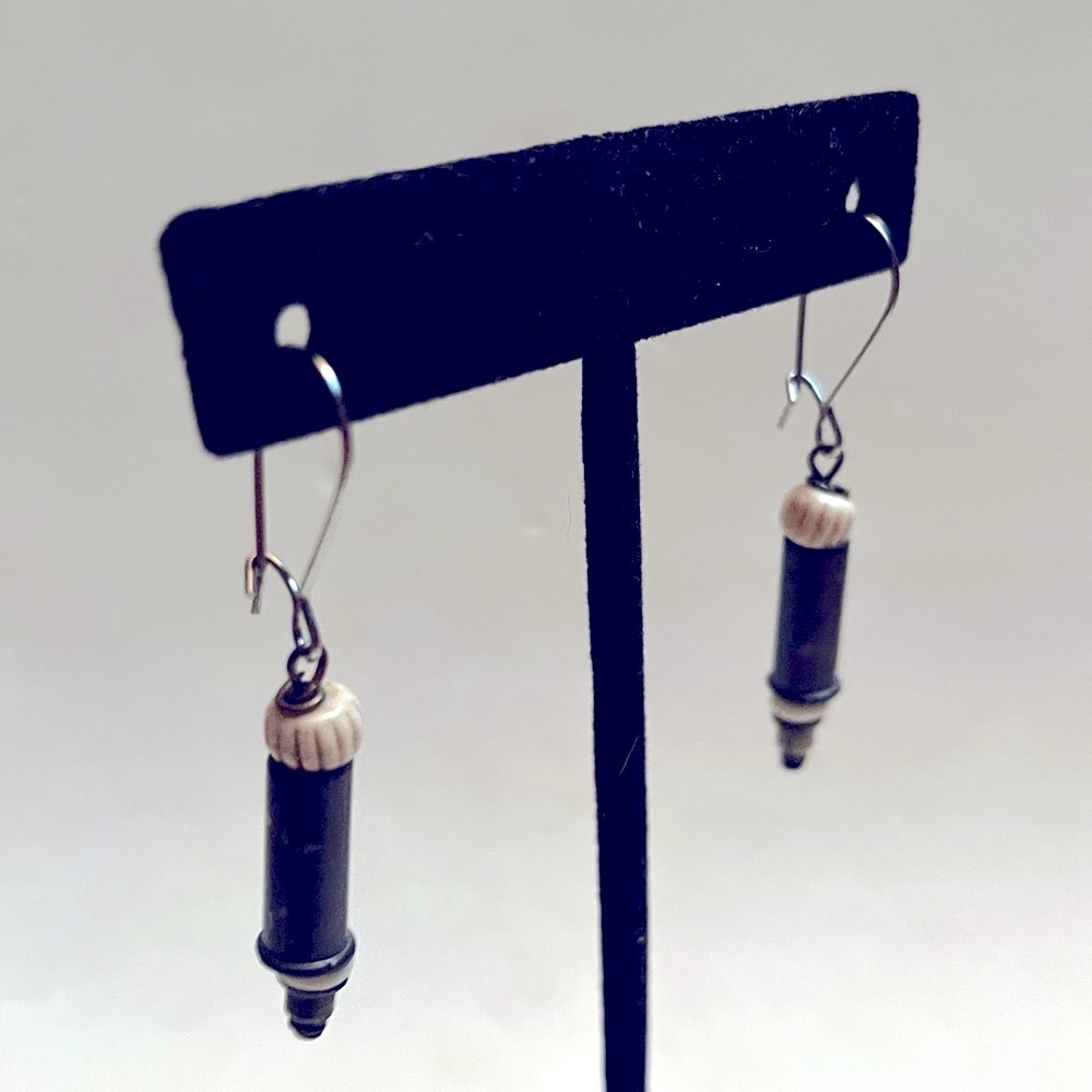 Modern Black, Silver & cream Cylindrical Earrings- dangle - new